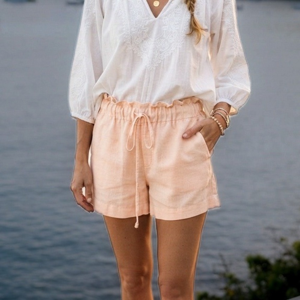 Banana Republic Linen Pull-On Shorts Women SzM Coastal Peach High-Rise Tie Waist